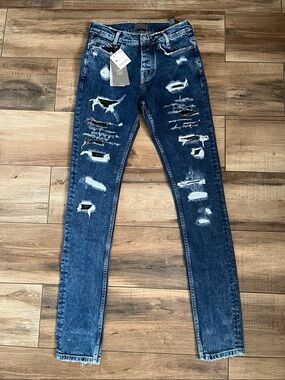 Zara Blue Distressed Denim Jeans with Tags